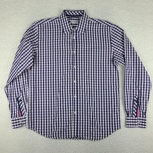 Jeremy Argyle NYC Shirt Mens Large Blue Purple Check‎ Plaid Dress Button Up